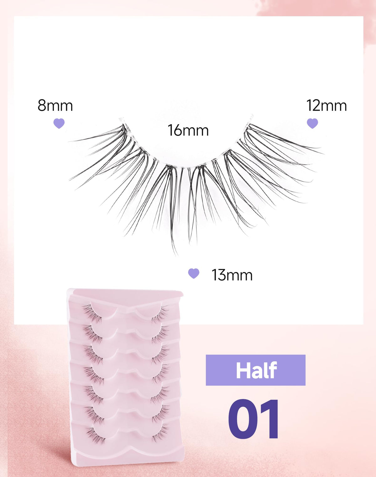 Easeful half lashes next to a finger showing compact size and precise fit