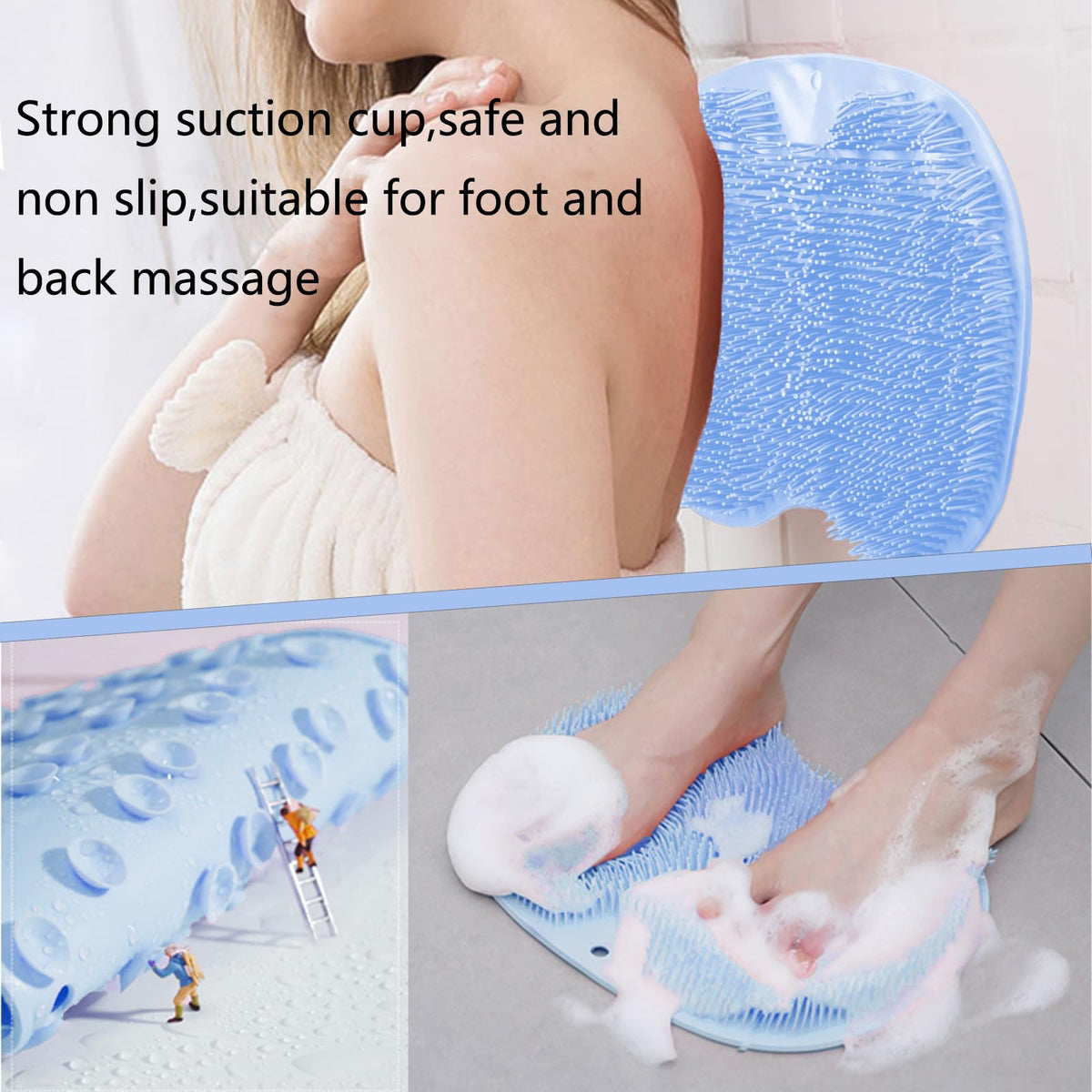Easkite in-shower image with foot using scrubber demonstrating hands-free cleaning benefit