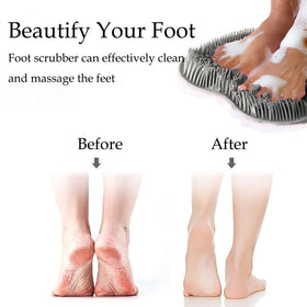 Easkite next to a foot to show compact size and practical scale for showers