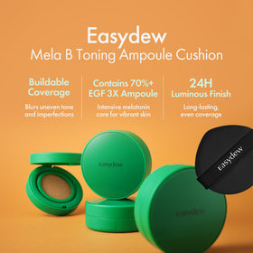 EASYDEW open cushion top view revealing sponge soaked with ampoule serum for even coverage