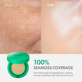 EASYDEW four-layer puff detail illustrating soft, even application and no-cake benefit
