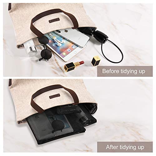 EASYFUN mesh pouch open with makeup inside illustrating quick item visibility