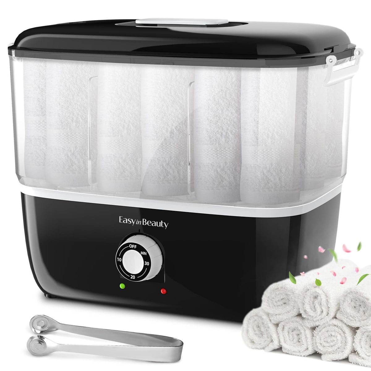 EASYINBEAUTY front view showing compact warmer and tidy design benefit