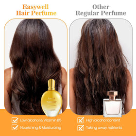 EASYWELL mist on hair strands highlighting smoother, conditioned finish