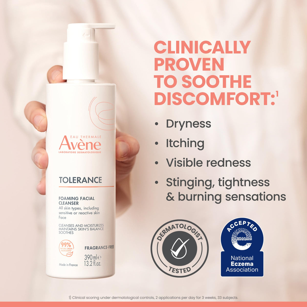 Eau Thermale Avène bottle in bathroom setting promoting daily gentle routine