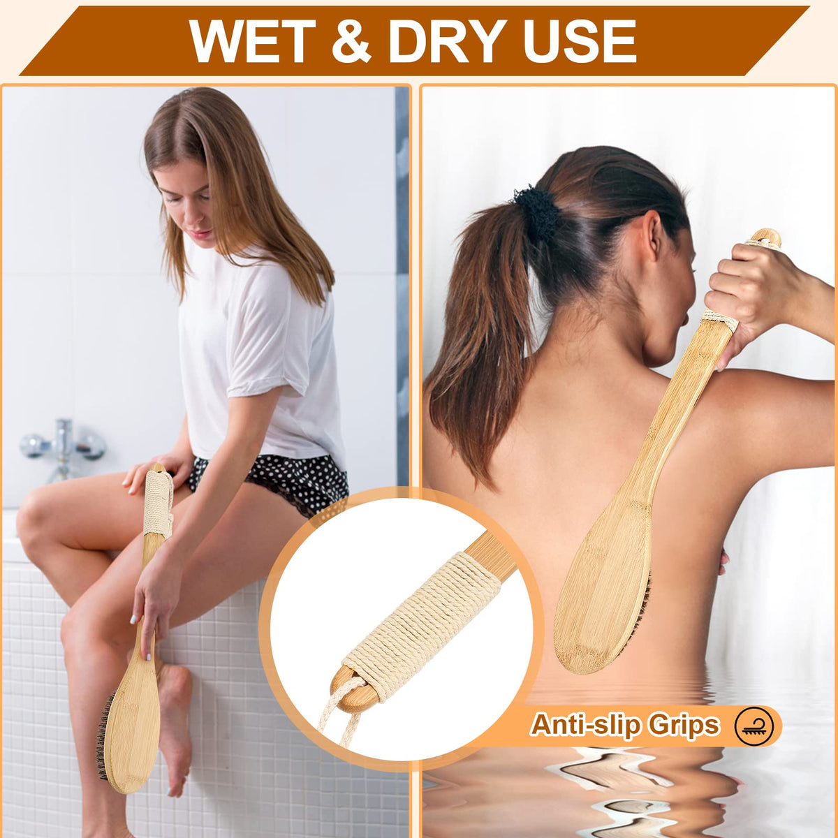 eaxun brush in shower with lather demonstrating deeper wet exfoliation results