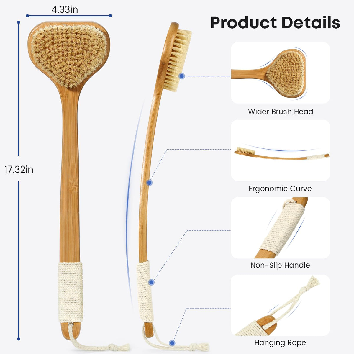 eaxun close-up of stiff boar bristles highlighting exfoliation power and deep-clean feel