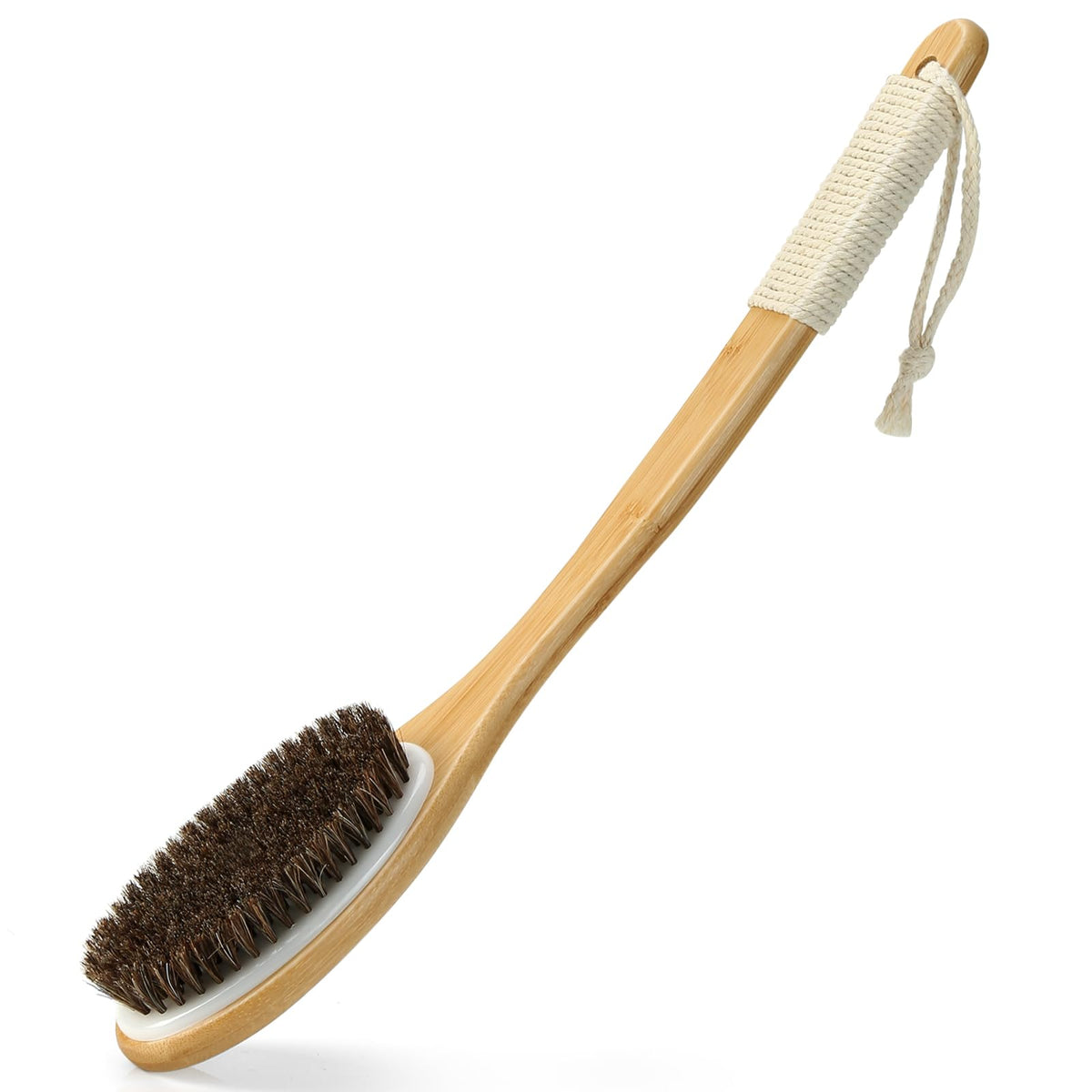 eaxun front view of bamboo back brush showing full length and handle, convenient reach