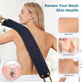 eaxun back scrubber in shower creating rich foam to aid cleansing and circulation
