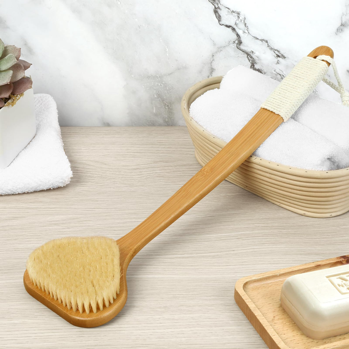 eaxun lifestyle on bathroom shelf illustrating natural materials and spa-like routine