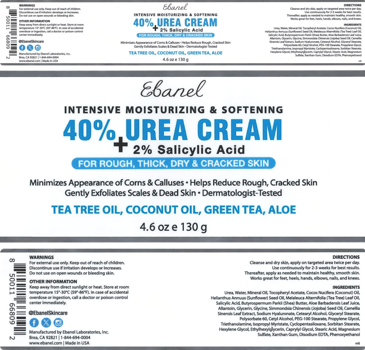 Flatlay of Ebanel ingredients showing urea, salicylic acid and botanical oils