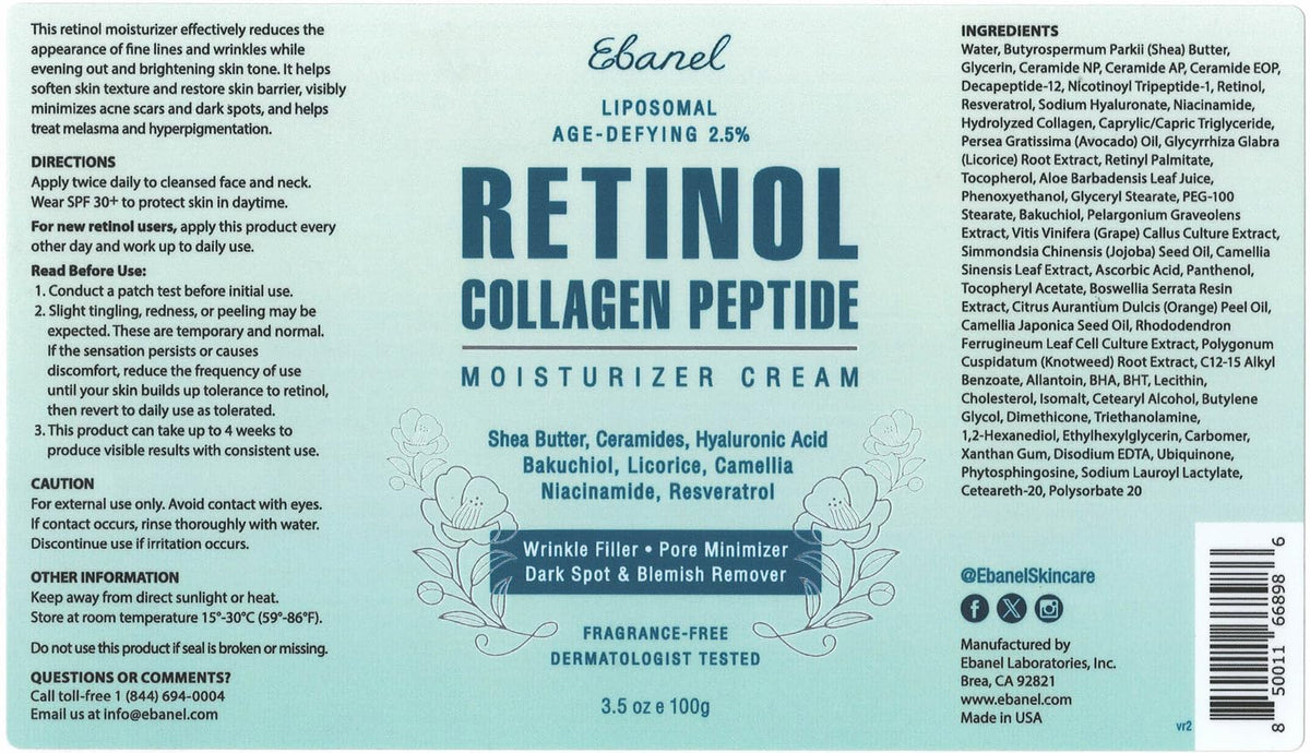 Ebanel label close-up showing ingredient highlights and safety claims benefit