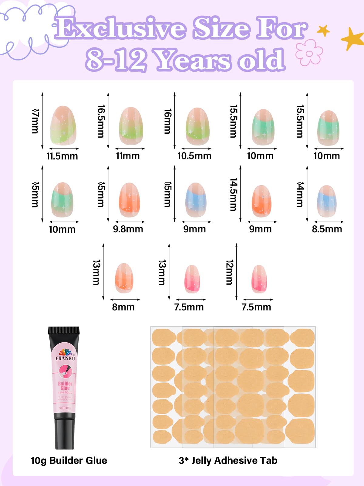 EBANKU jelly adhesive pads and 10g nail builder glue for secure hold