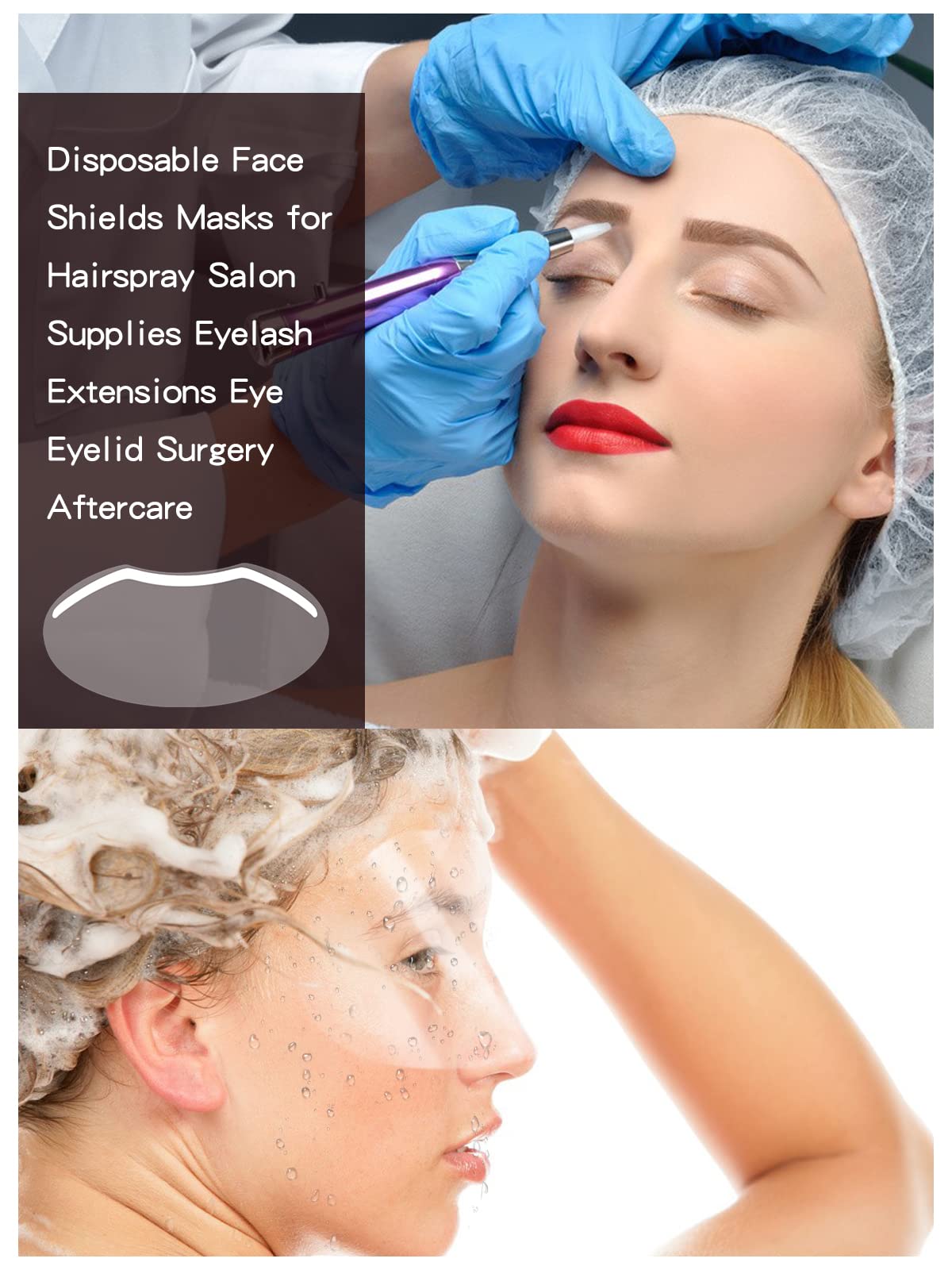 EBANKU visor worn by model in shower protecting microbladed brows from water