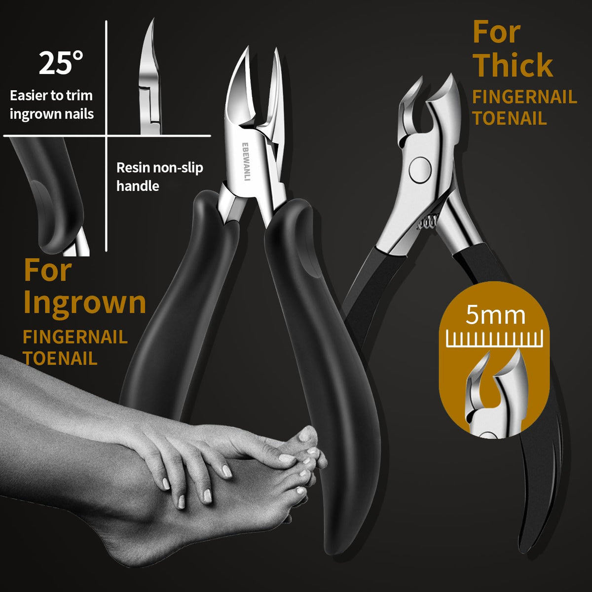 EBEWANLI angled ingrown clipper detail showing precise tip for targeted trimming