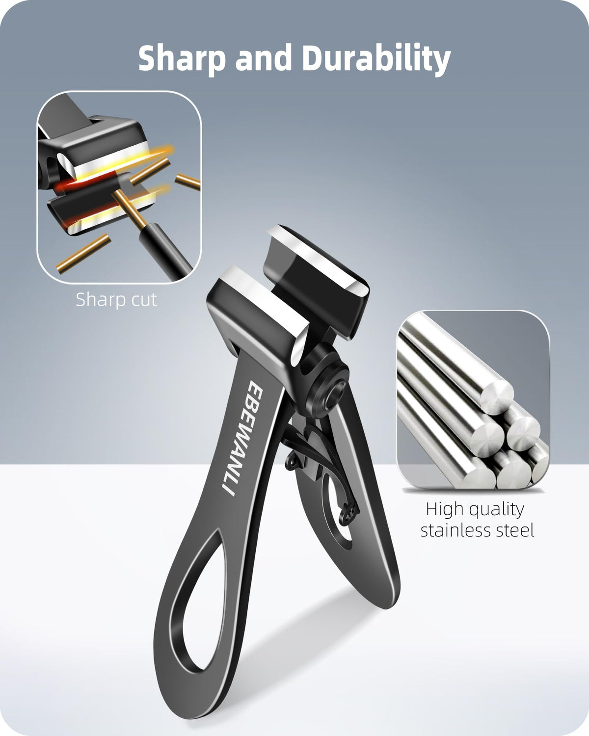 EBEWANLI clippers in use trimming a thick toenail for cleaner single-pass cuts