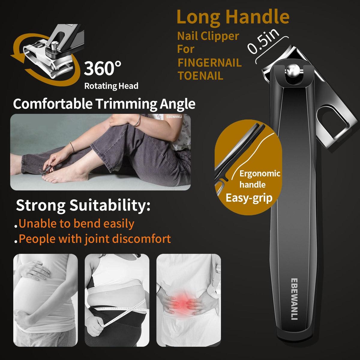 EBEWANLI rotating side clipper in action demonstrating easier reach and control