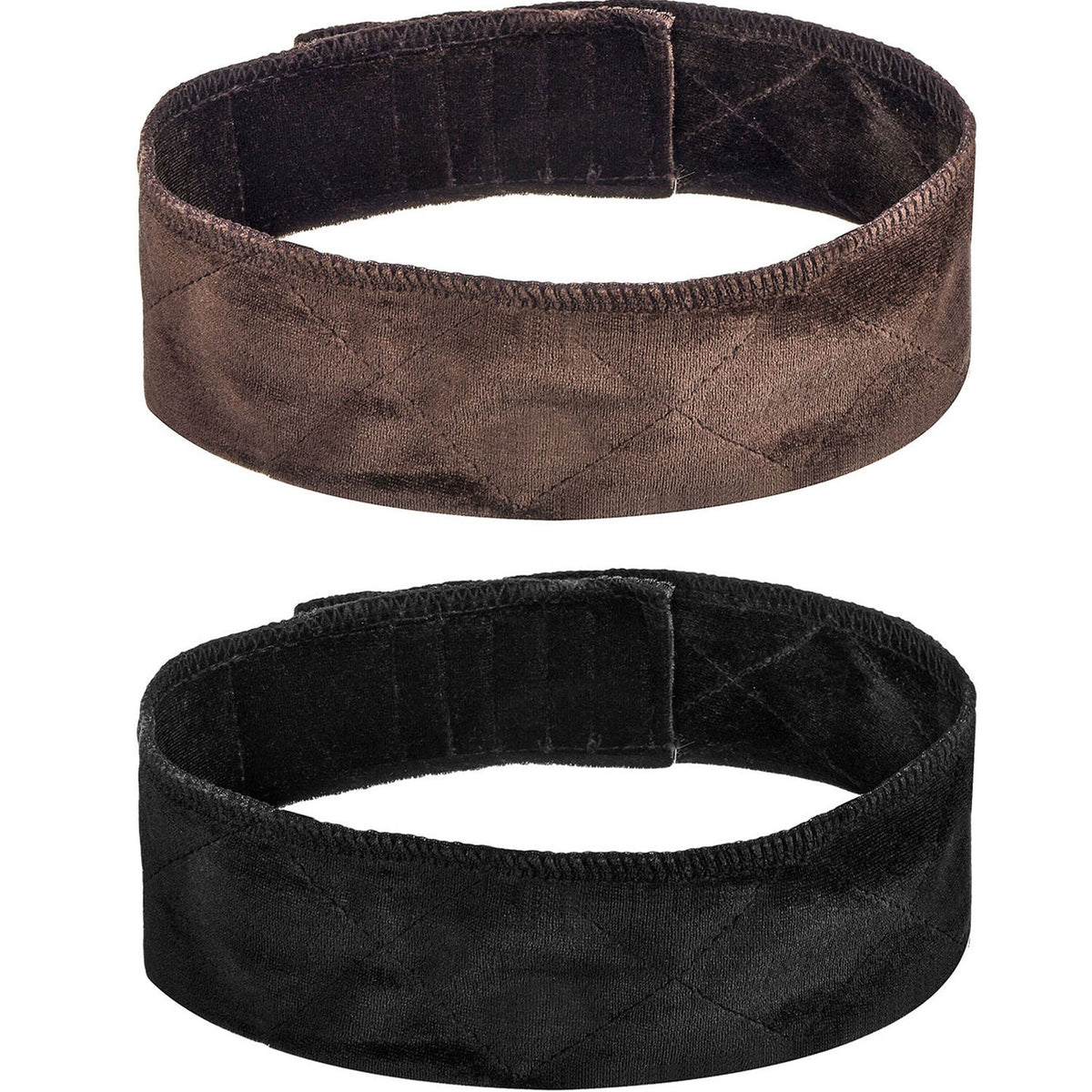 EBOOT front view of black and brown wig bands showing packaging and contents benefit secure storage
