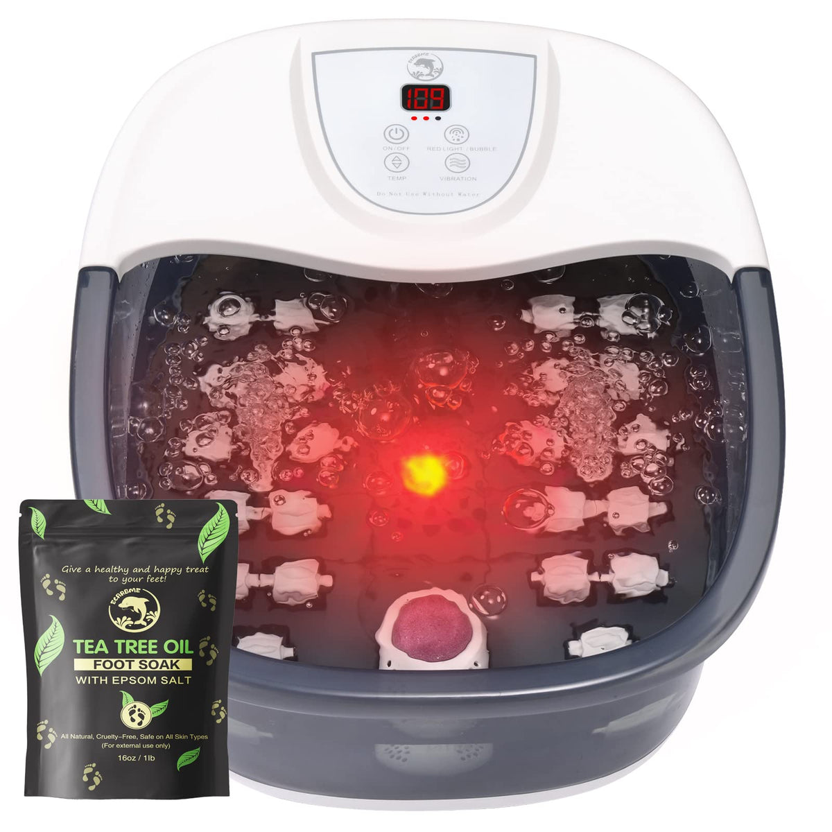 ECARBME front view of grey foot spa showing full tub and features for home relaxation