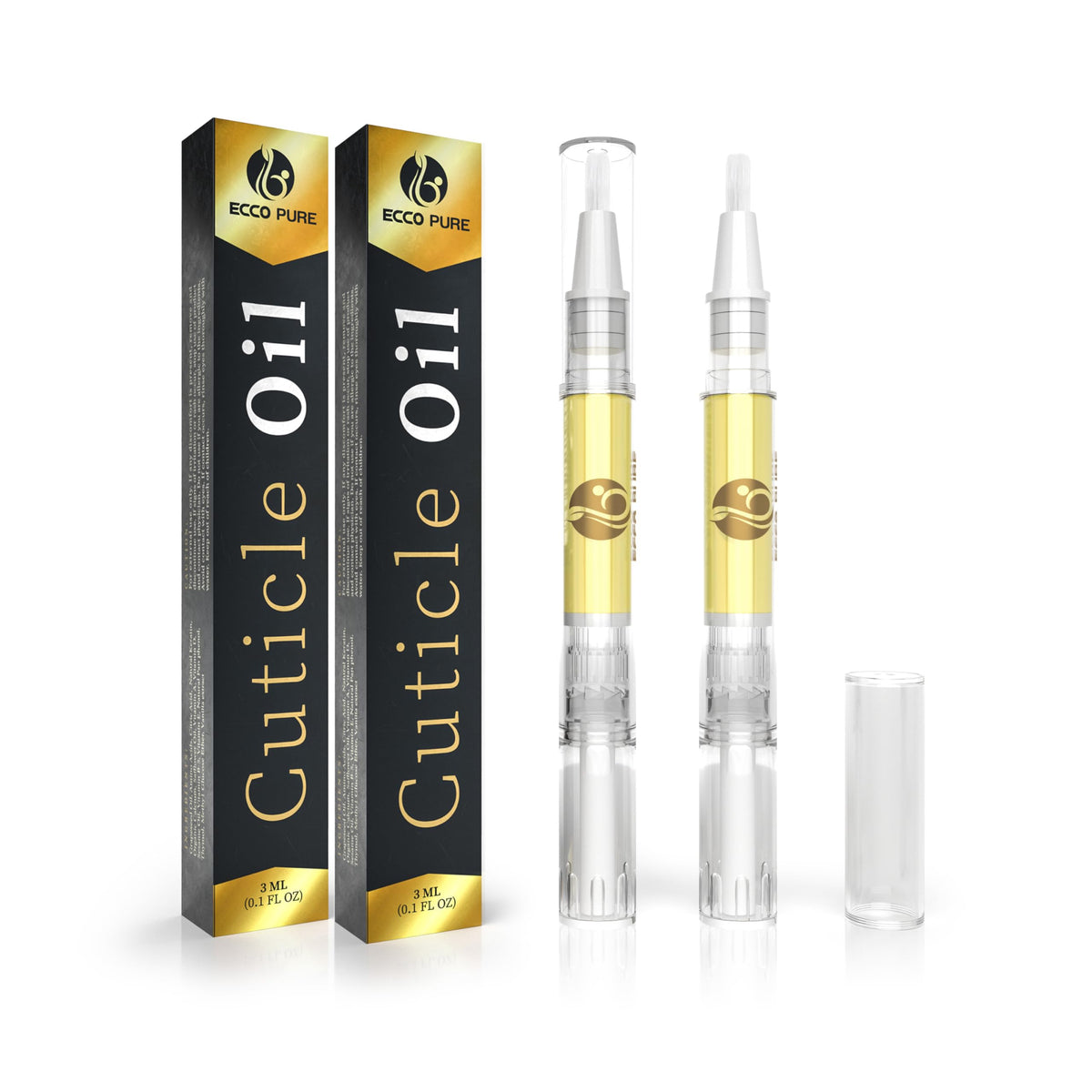 ECCO PURE front view of cuticle oil pen showing sleek packaging and portability