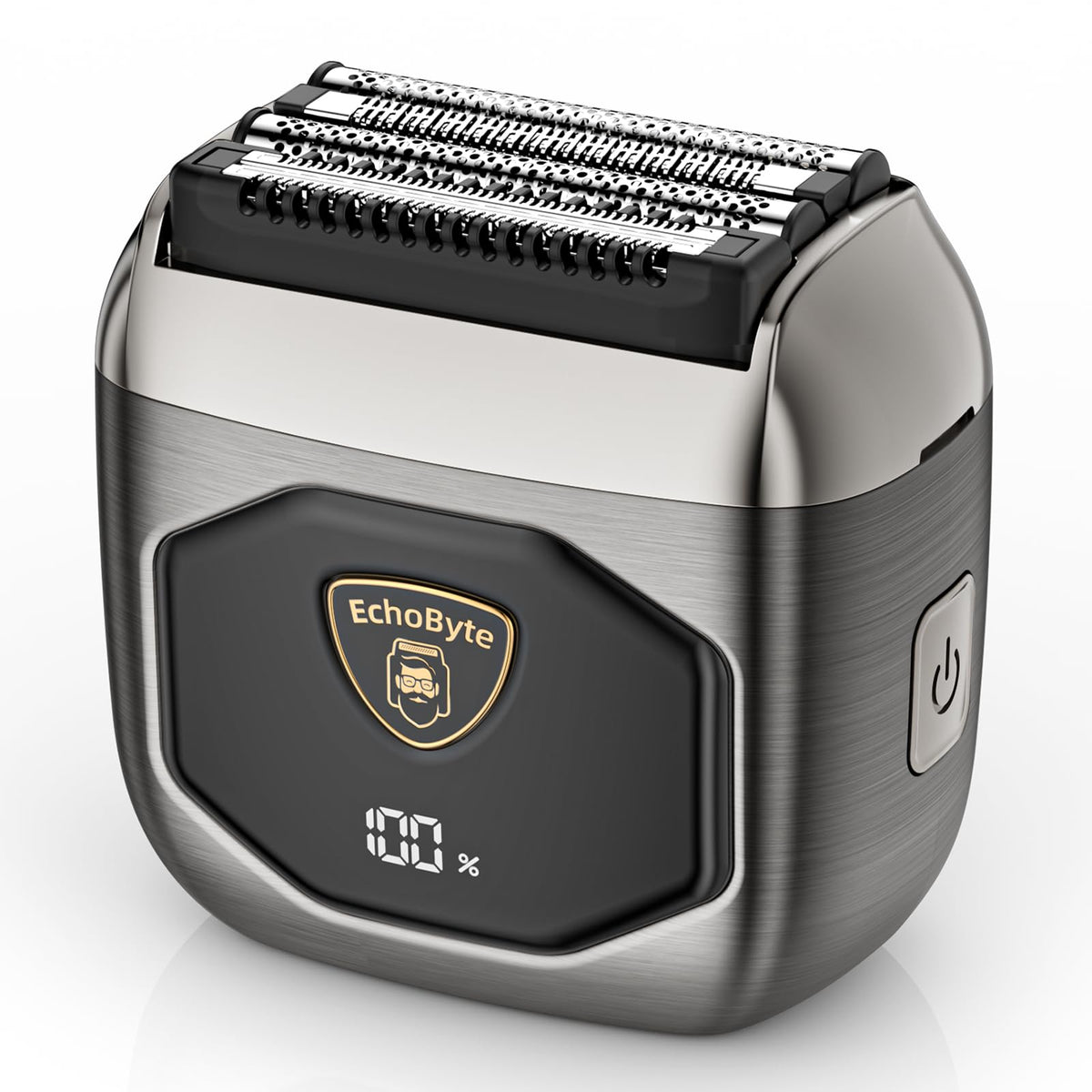 EchoByte front view showing full metal shaver and sleek finish for confident grooming