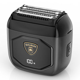 EchoByte front view showing sleek space black metal body and ergonomic grip benefit portability