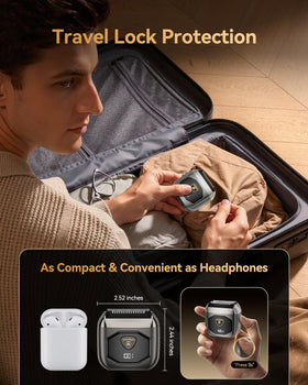 EchoByte beside a smartphone showing travel lock and compact pocket-sized design