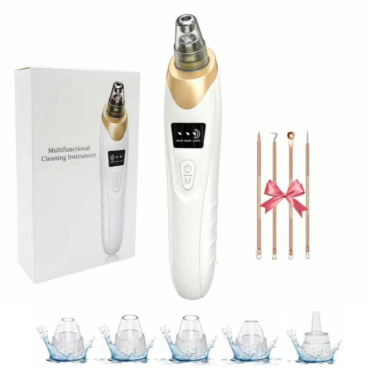Echtur front view of khaki pore vacuum showing power button and display benefits easy handling