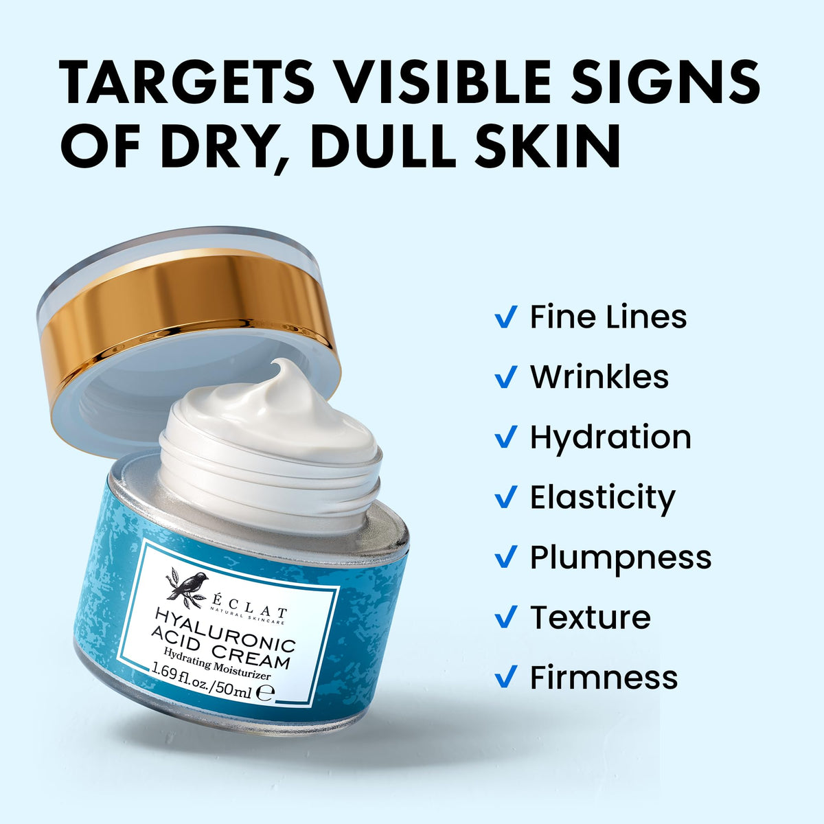 Eclat Skincare open 50 ml jar illustrating cream consistency and ease