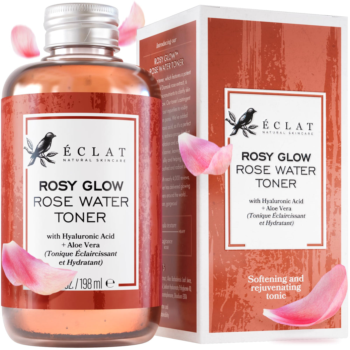 Eclat Skincare bottle front view showing label and calming benefits