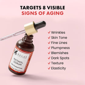 Eclat Skincare serum texture on fingertip, shows lightweight hydration and absorption