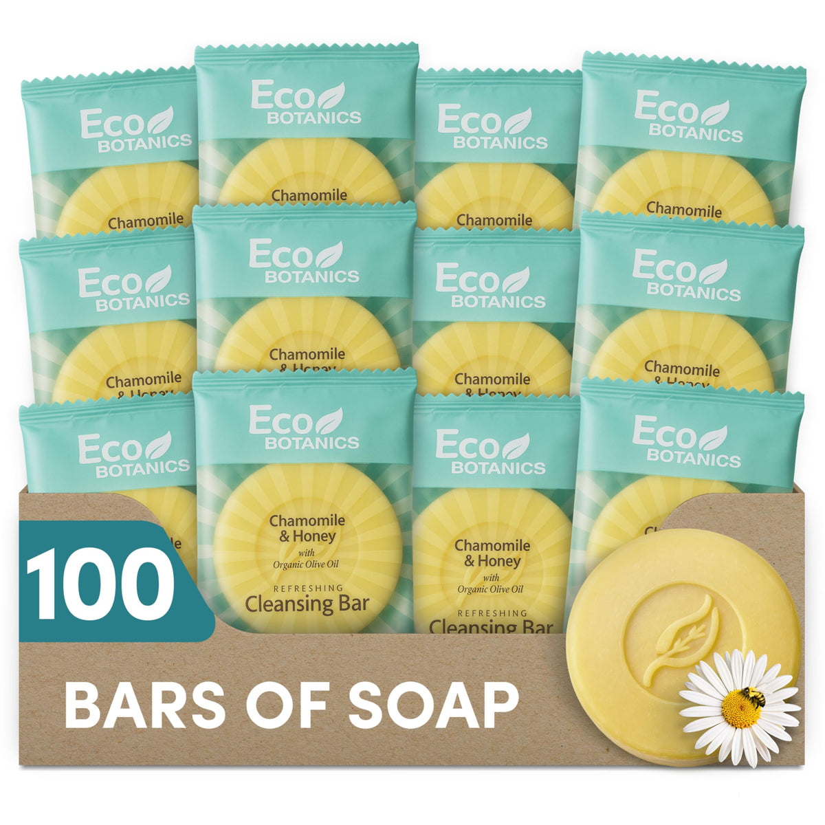 Eco Botanics front packaging showing 100-count case and branding benefits