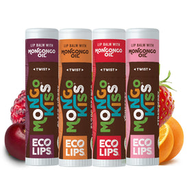 Eco Lips front packaging showing four flavored tubes, convenient variety