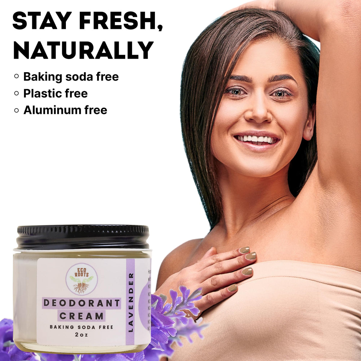 ECO ROOTS cream texture close-up showing smooth spreadability benefit