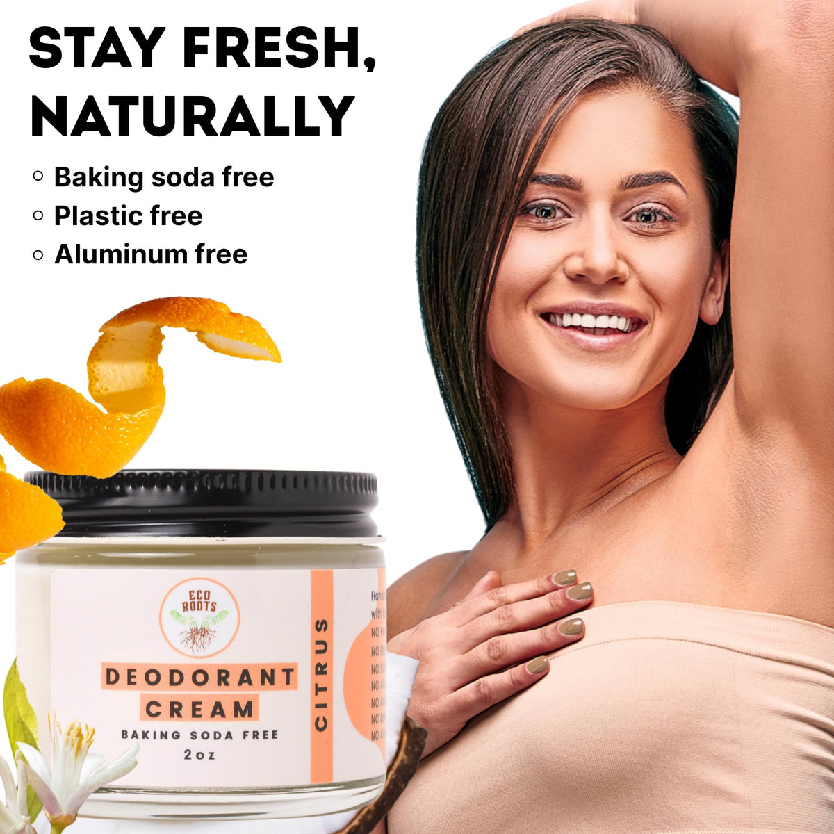 ECO ROOTS cream texture close-up highlighting smooth, absorbent consistency benefit