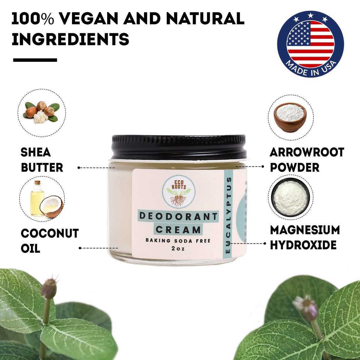 ECO ROOTS label close-up listing ingredients for transparency benefit