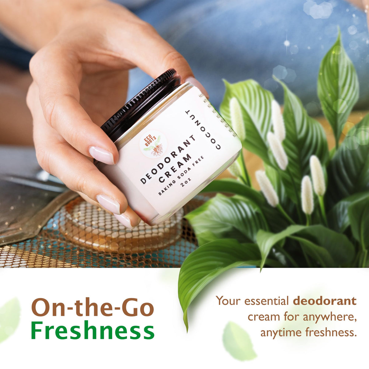 ECO ROOTS on bathroom shelf in lifestyle scene promoting daily use