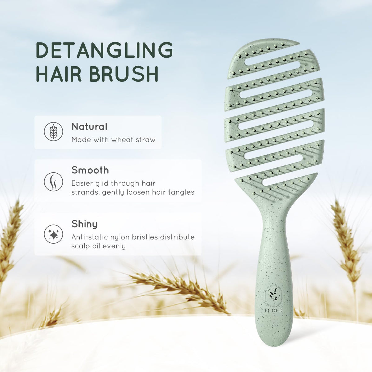 ecoed close-up of flexible spiral bristles demonstrating gentle detangling and reduced breakage