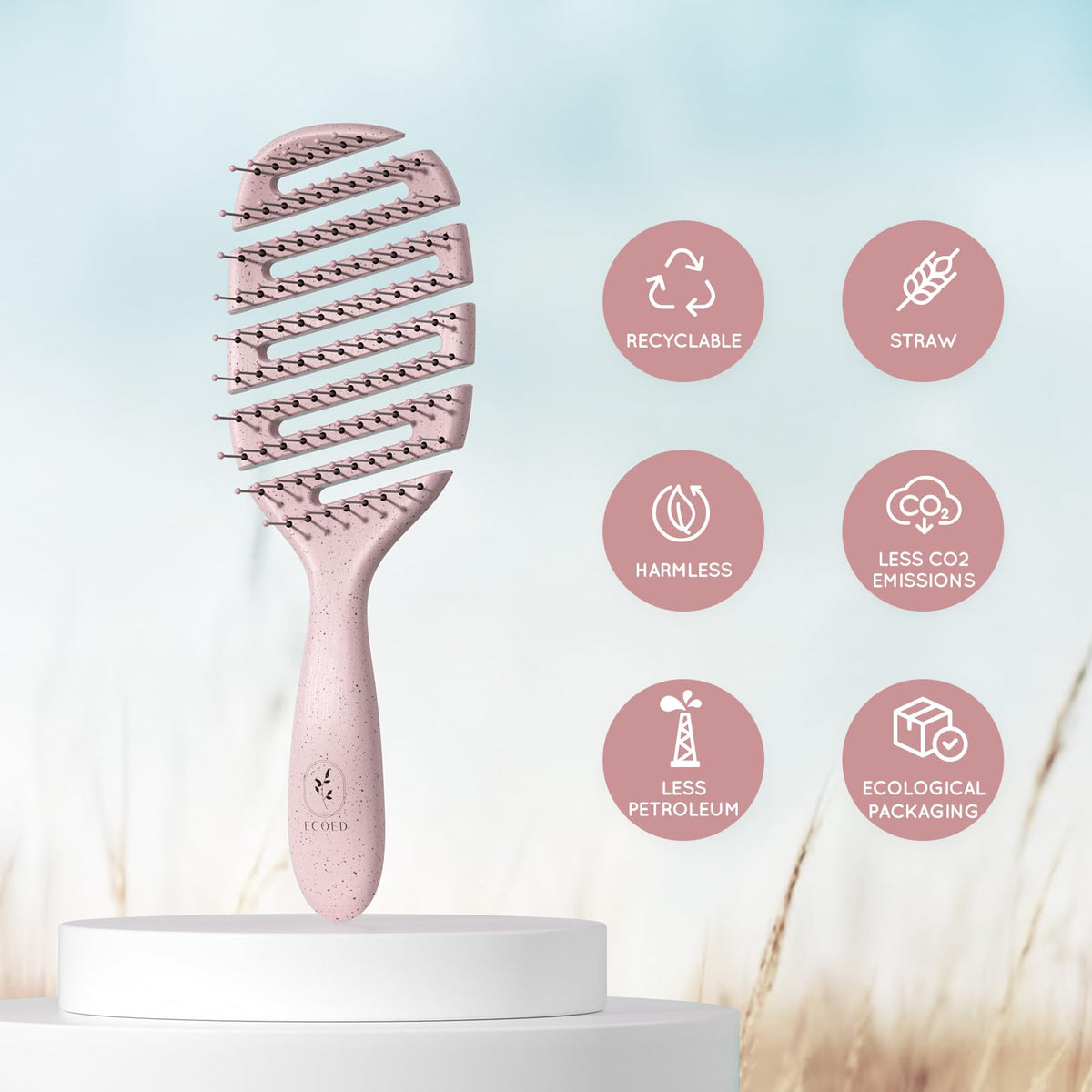 ecoed detail of flexible bristles bending around a knot, reduces breakage