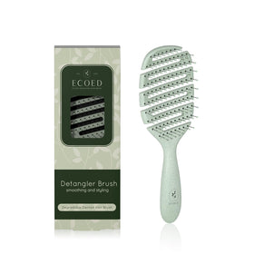 ecoed front view of green detangler brush showing full shape and eco finish for easy styling