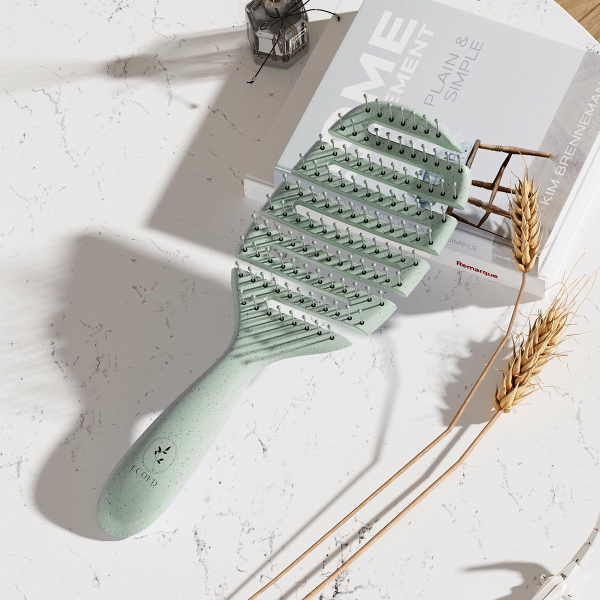 ecoed placed on bathroom vanity in lifestyle scene suggesting daily grooming routine