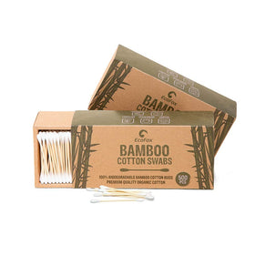 EcoFox front packaging showing eco-friendly bamboo cotton swabs benefits