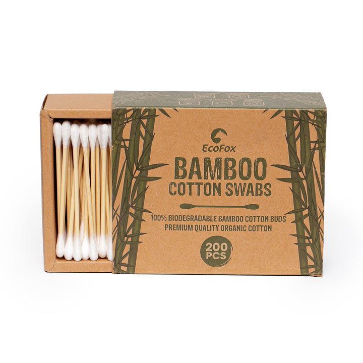 EcoFox front packaging showing 200-count eco-friendly swabs and clear labeling benefit