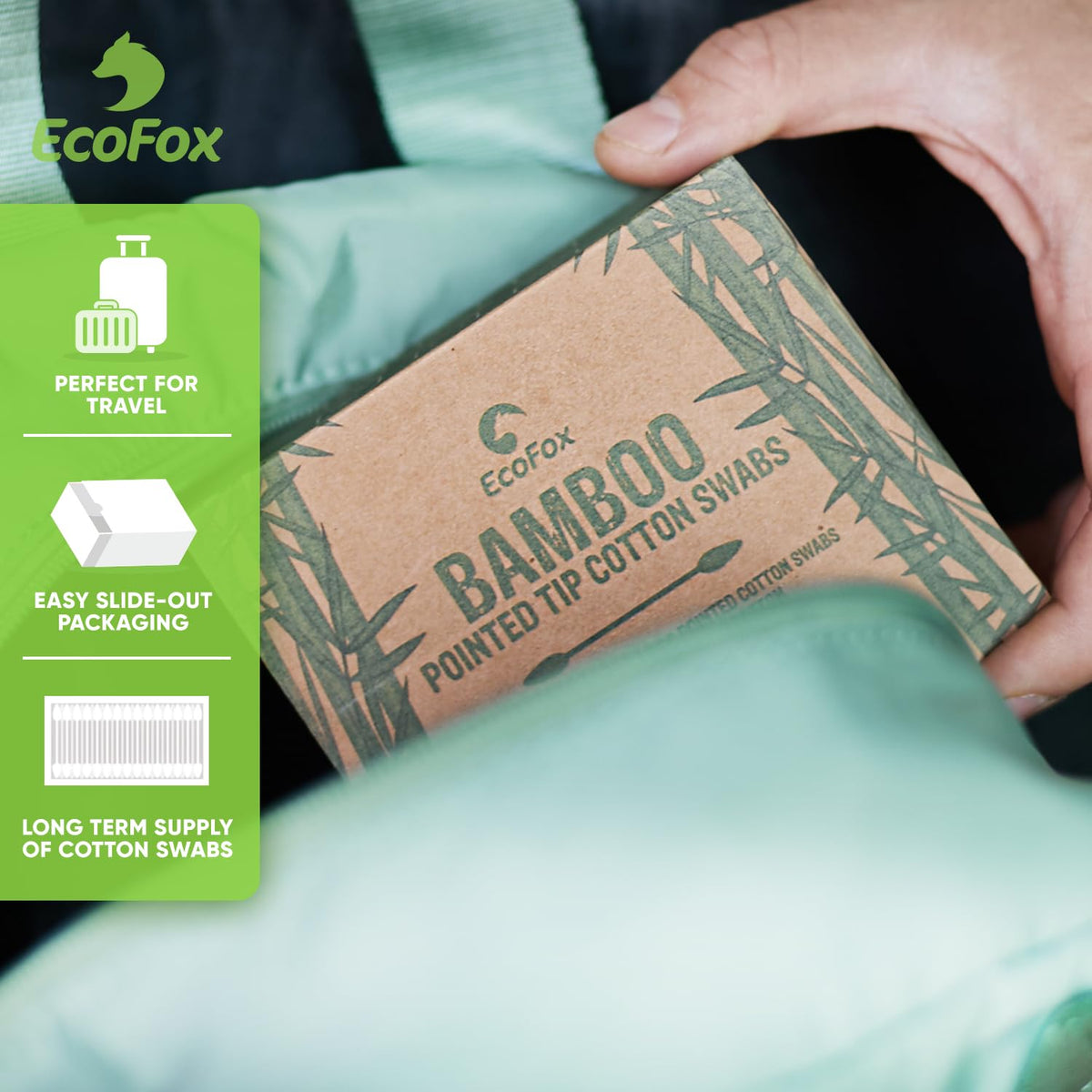 EcoFox swab in use correcting eyeliner demonstrating exactness and gentle application
