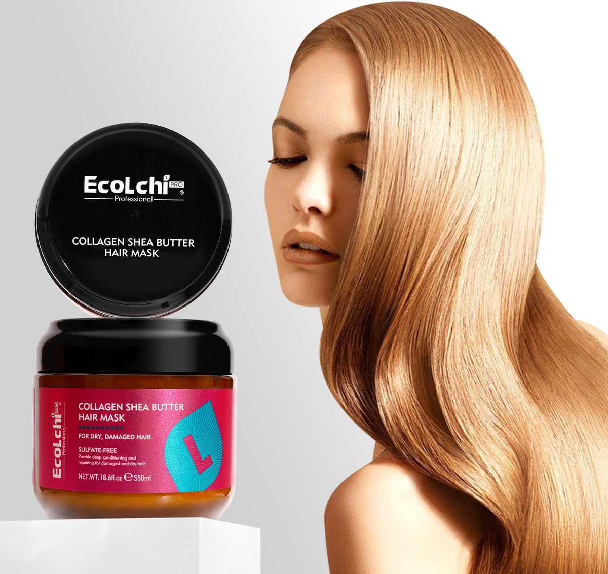 ECOLCHIPRO before and after hair ends comparison showing reduced frizz benefit