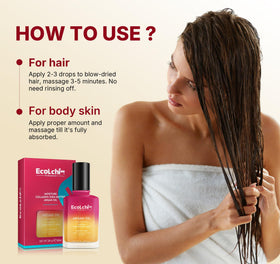 ECOLCHIPRO being applied to hair in mirror, smooths frizz benefit