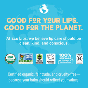 Eco Lips tube next to coin showing compact size and portability