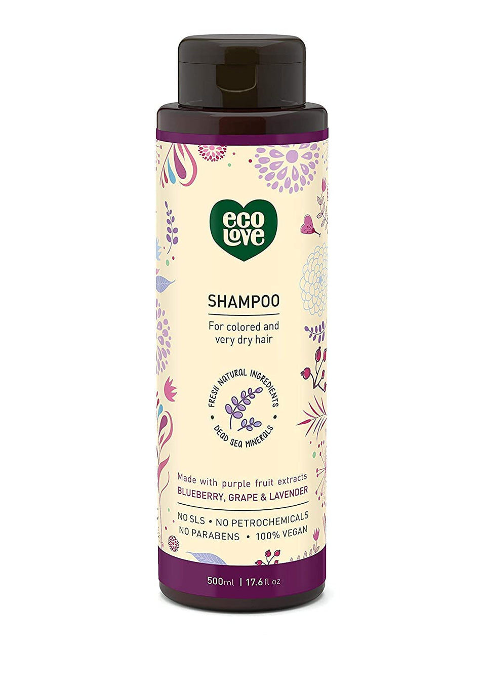 ecoLove front bottle of lavender shampoo showing clean branding and size