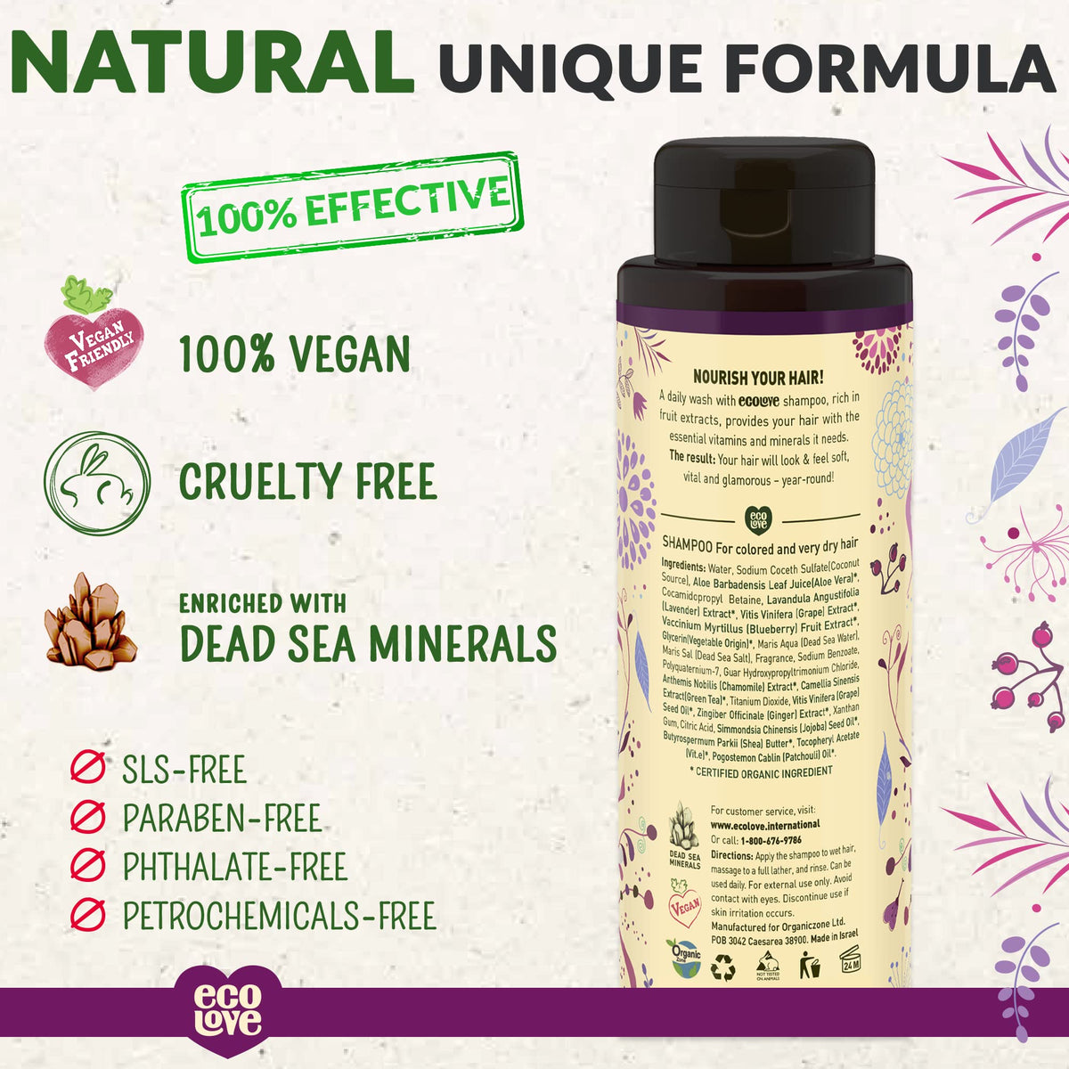 ecoLove label close-up highlighting organic ingredients and benefits