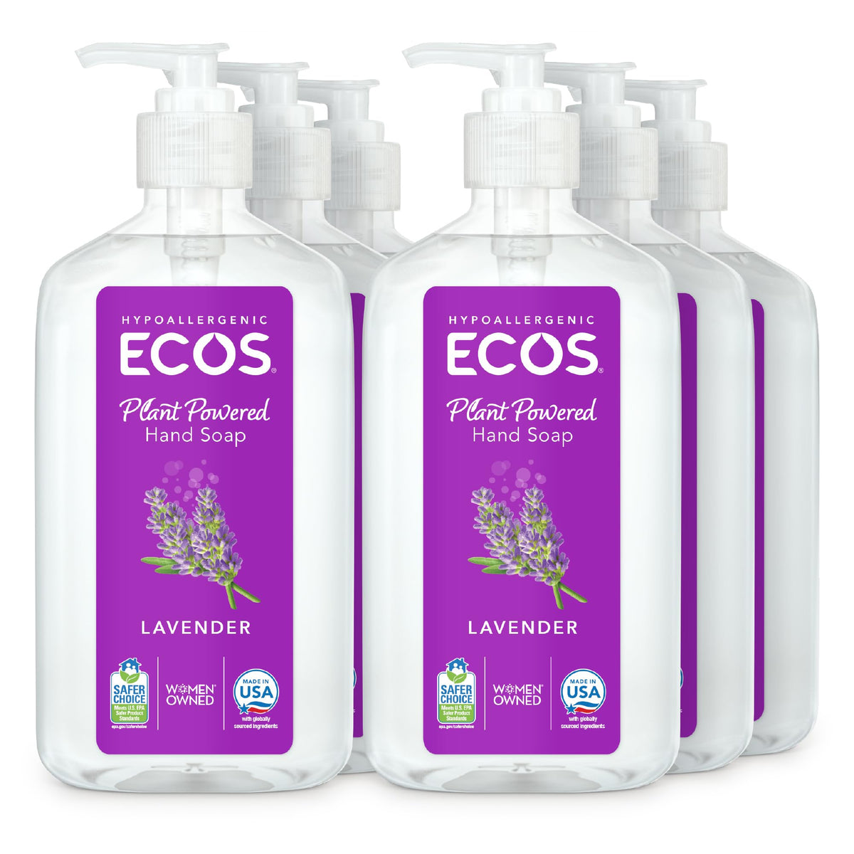 ECOS lavender front packaging showing bottle and label benefit gentle cleansing